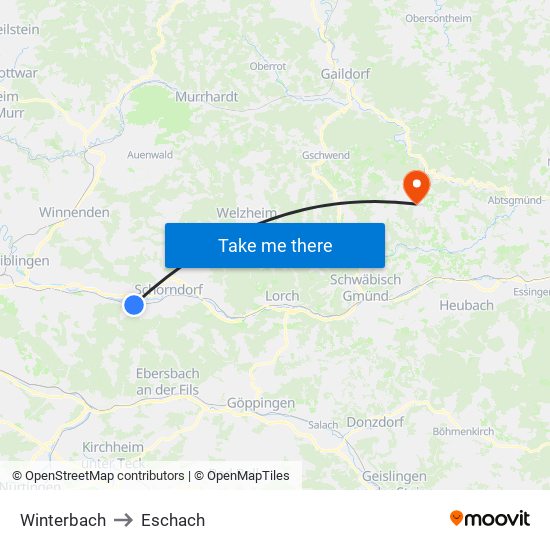 Winterbach to Eschach map