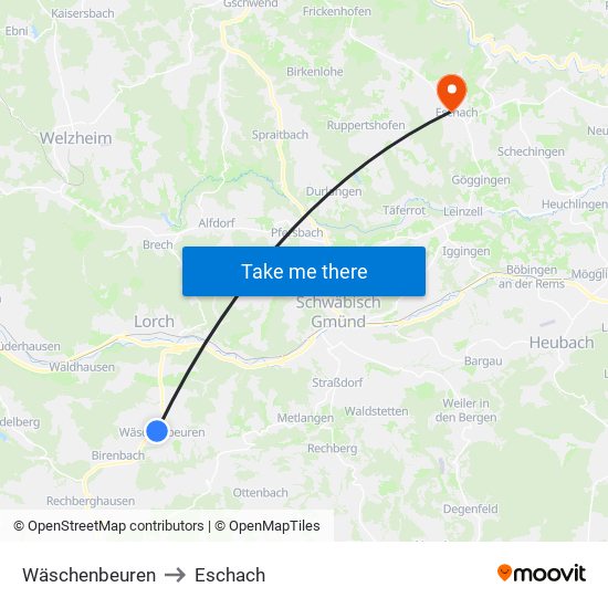 Wäschenbeuren to Eschach map