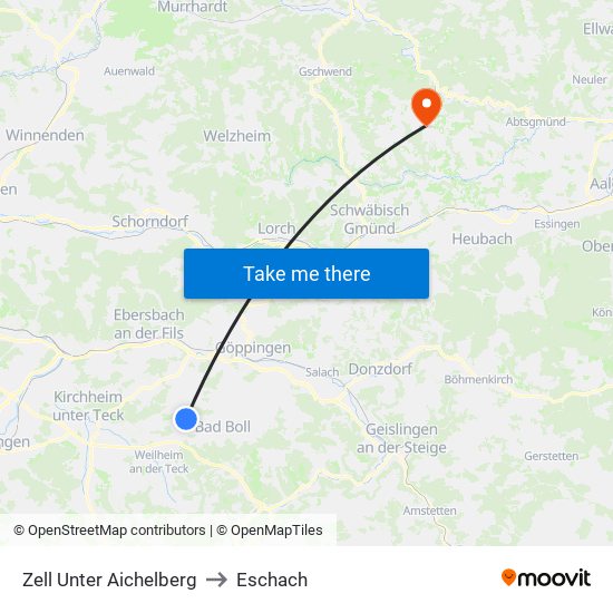 Zell Unter Aichelberg to Eschach map