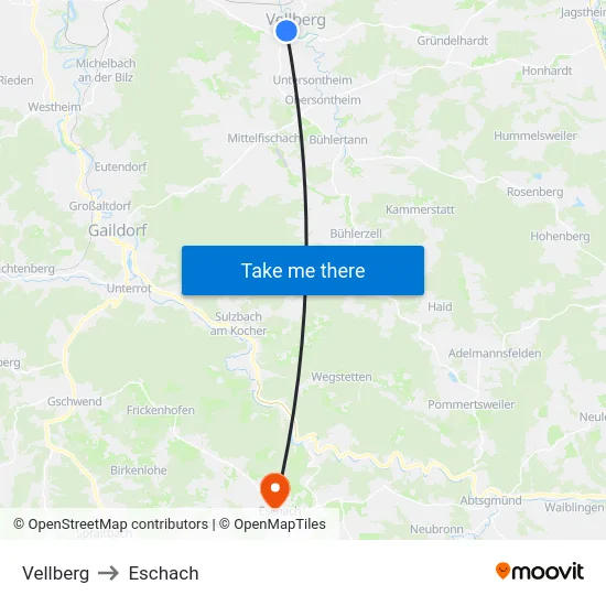 Vellberg to Eschach map