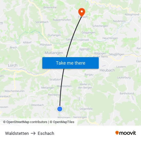 Waldstetten to Eschach map