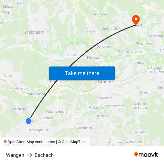 Wangen to Eschach map