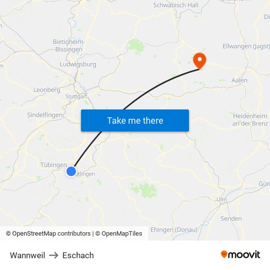 Wannweil to Eschach map