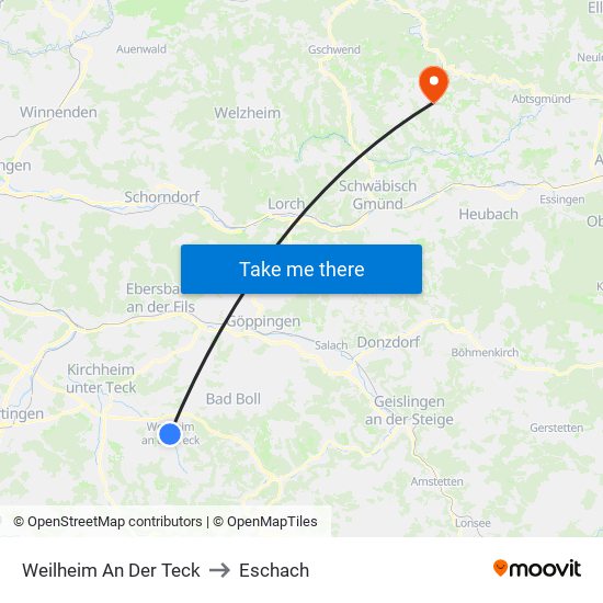 Weilheim An Der Teck to Eschach map