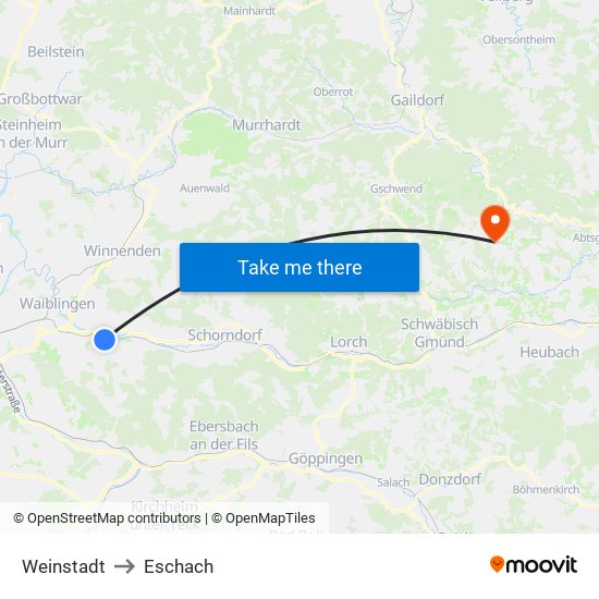 Weinstadt to Eschach map
