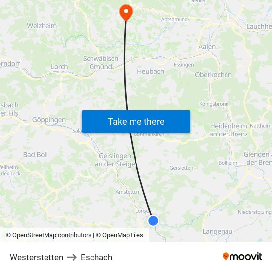 Westerstetten to Eschach map