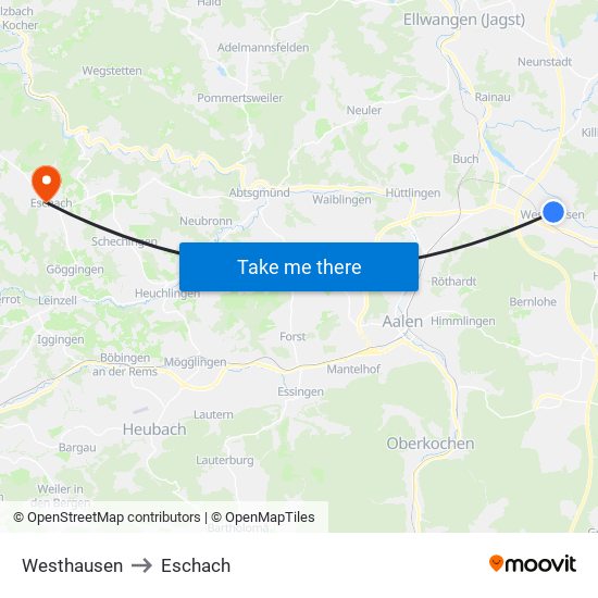 Westhausen to Eschach map