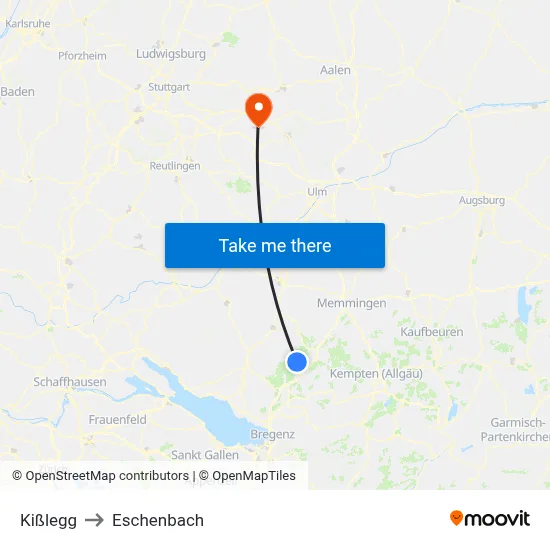 Kißlegg to Eschenbach map