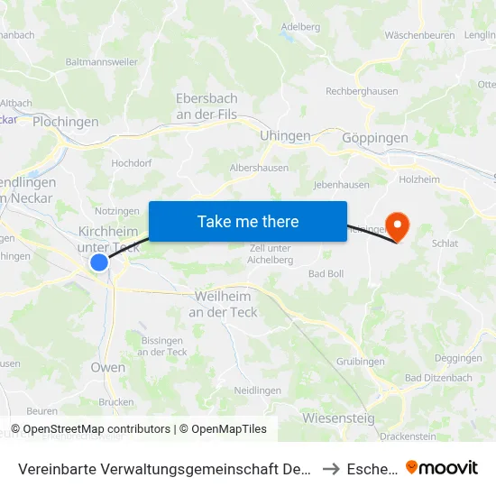 Vereinbarte Verwaltungsgemeinschaft Der Stadt Kirchheim Unter Teck to Eschenbach map