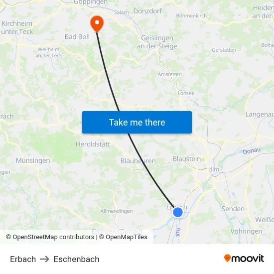 Erbach to Eschenbach map