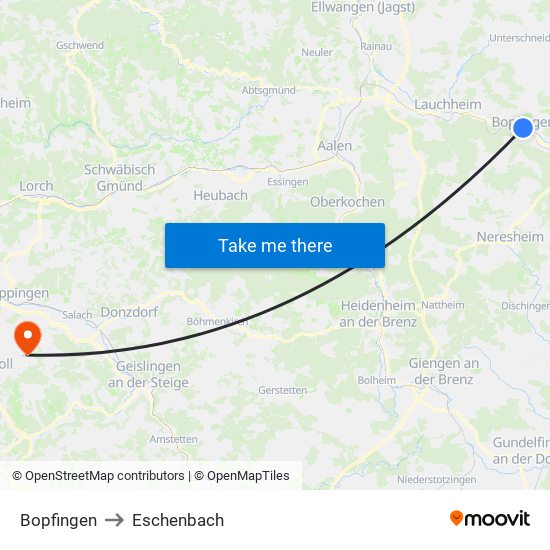 Bopfingen to Eschenbach map