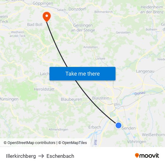 Illerkirchberg to Eschenbach map