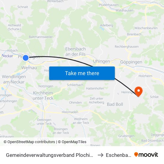 Gemeindeverwaltungsverband Plochingen to Eschenbach map