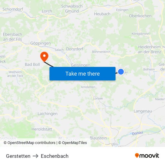 Gerstetten to Eschenbach map