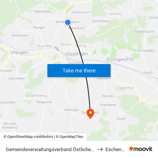 Gemeindeverwaltungsverband Östlicher Schurwald to Eschenbach map