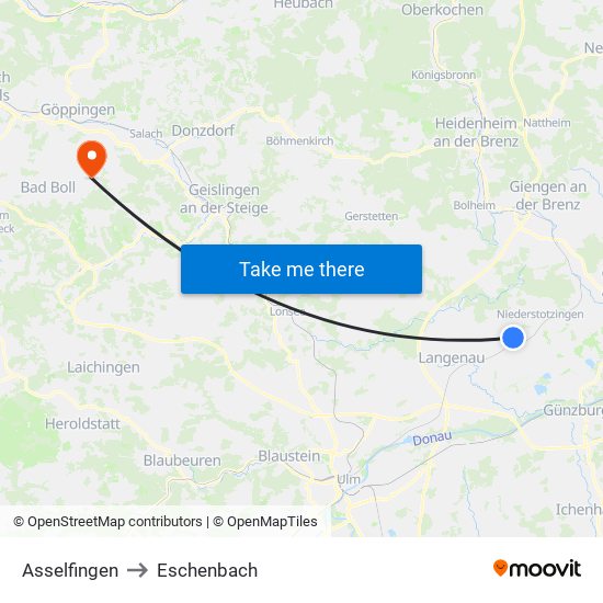 Asselfingen to Eschenbach map