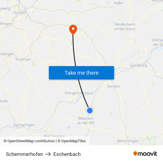 Schemmerhofen to Eschenbach map