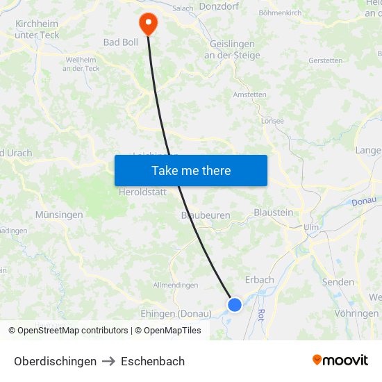 Oberdischingen to Eschenbach map