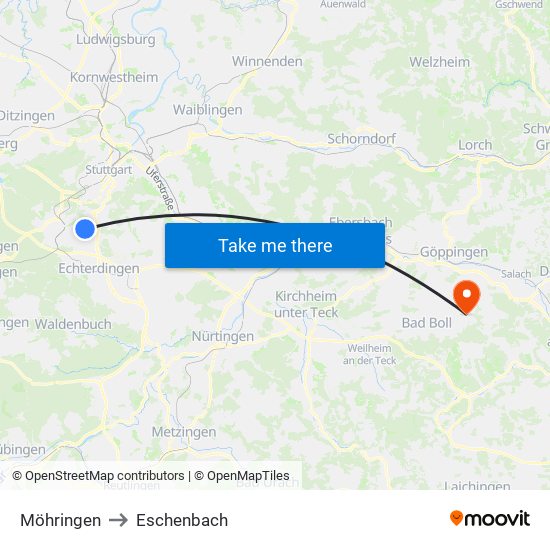 Möhringen to Eschenbach map