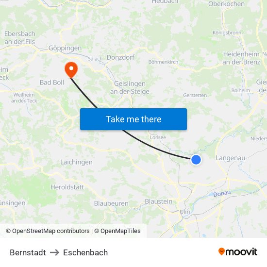 Bernstadt to Eschenbach map