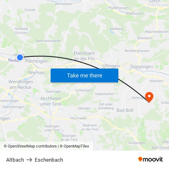 Altbach to Eschenbach map