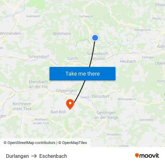 Durlangen to Eschenbach map