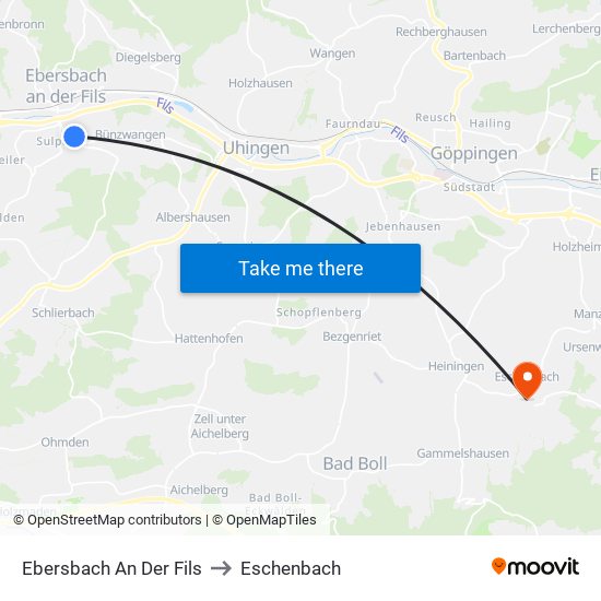 Ebersbach An Der Fils to Eschenbach map