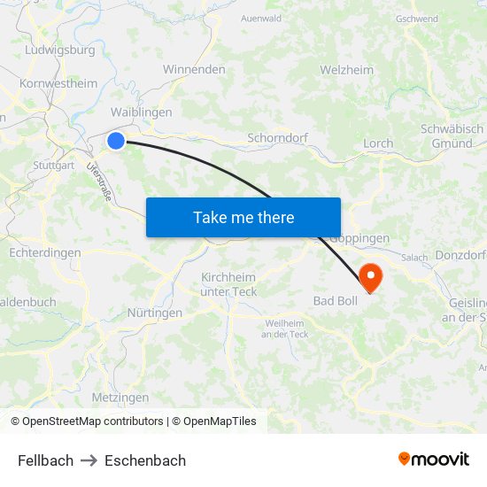 Fellbach to Eschenbach map