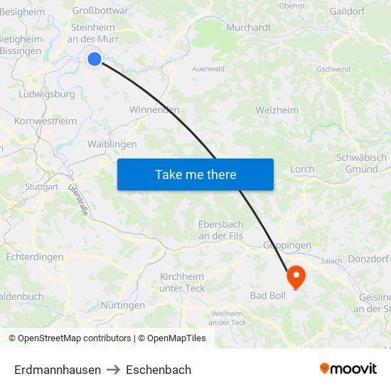 Erdmannhausen to Eschenbach map