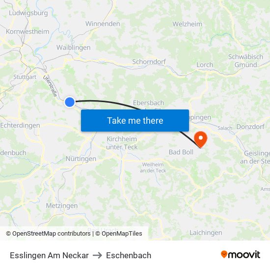 Esslingen Am Neckar to Eschenbach map