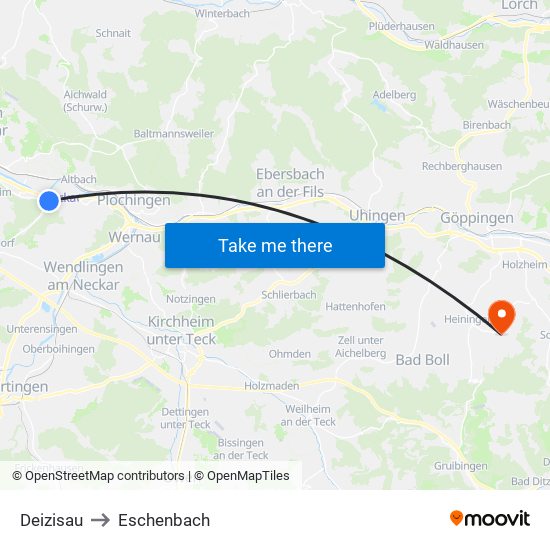 Deizisau to Eschenbach map