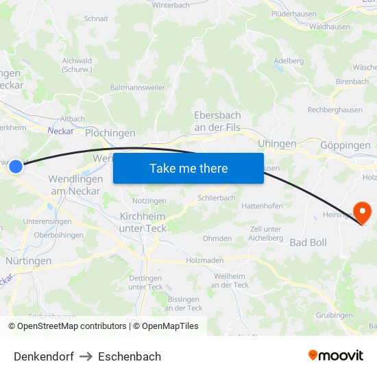 Denkendorf to Eschenbach map