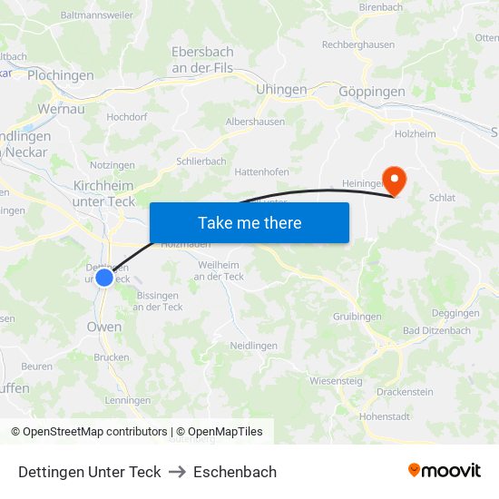 Dettingen Unter Teck to Eschenbach map