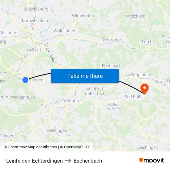 Leinfelden-Echterdingen to Eschenbach map