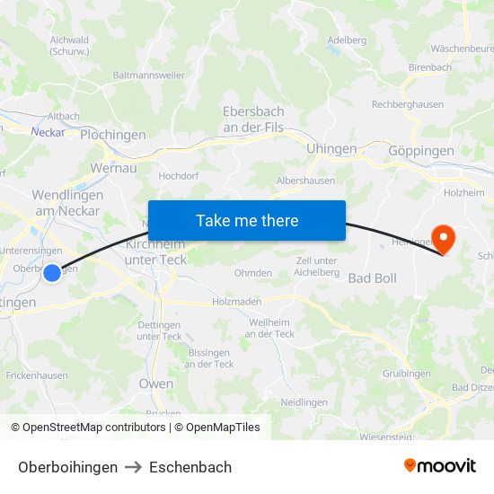 Oberboihingen to Eschenbach map