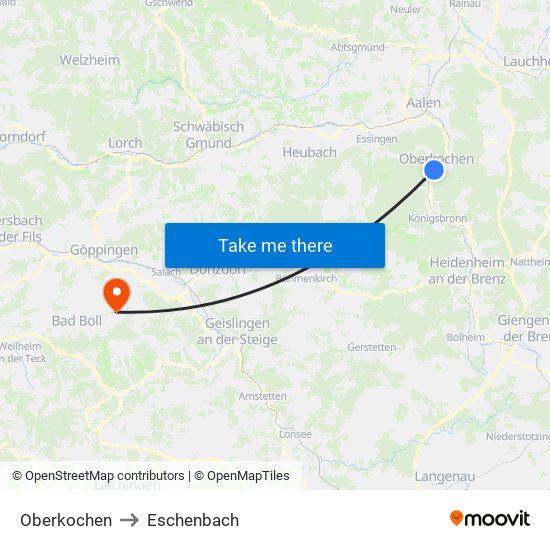 Oberkochen to Eschenbach map