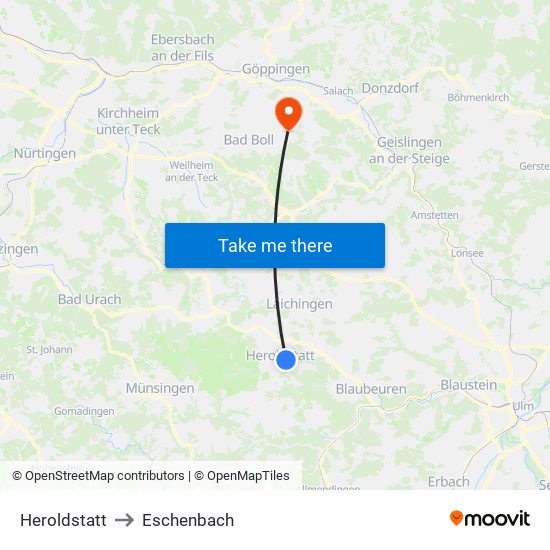 Heroldstatt to Eschenbach map