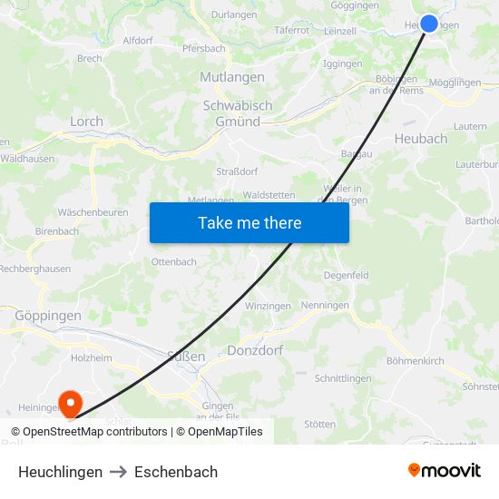 Heuchlingen to Eschenbach map