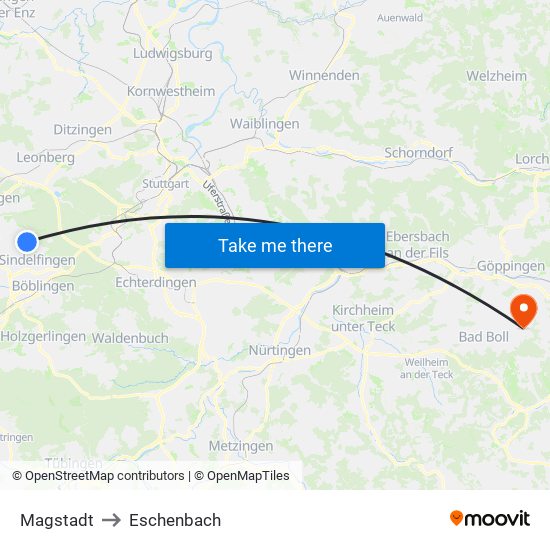 Magstadt to Eschenbach map