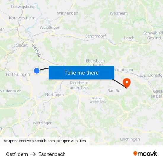 Ostfildern to Eschenbach map