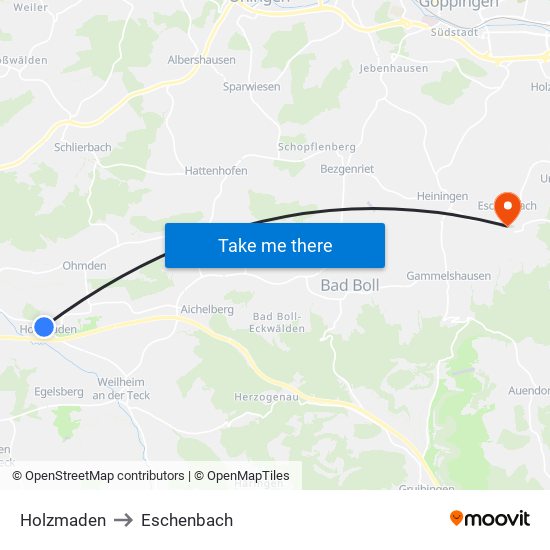 Holzmaden to Eschenbach map