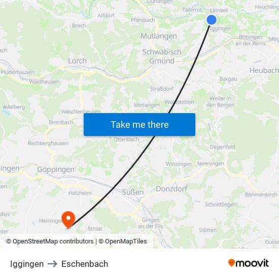 Iggingen to Eschenbach map