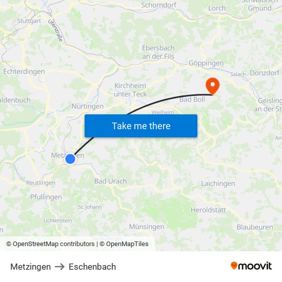 Metzingen to Eschenbach map