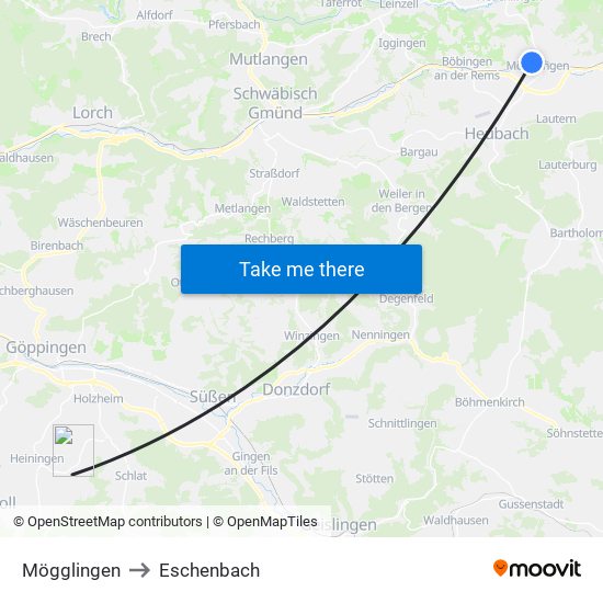 Mögglingen to Eschenbach map