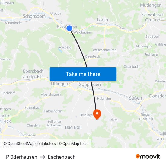 Plüderhausen to Eschenbach map