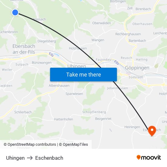 Uhingen to Eschenbach map