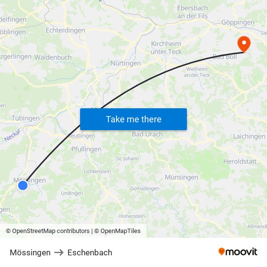 Mössingen to Eschenbach map