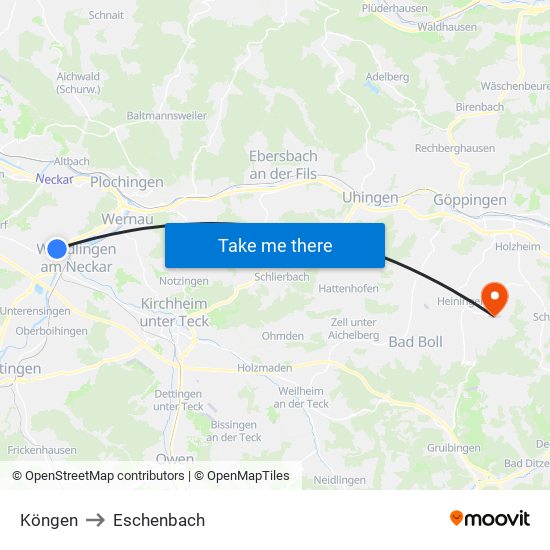 Köngen to Eschenbach map