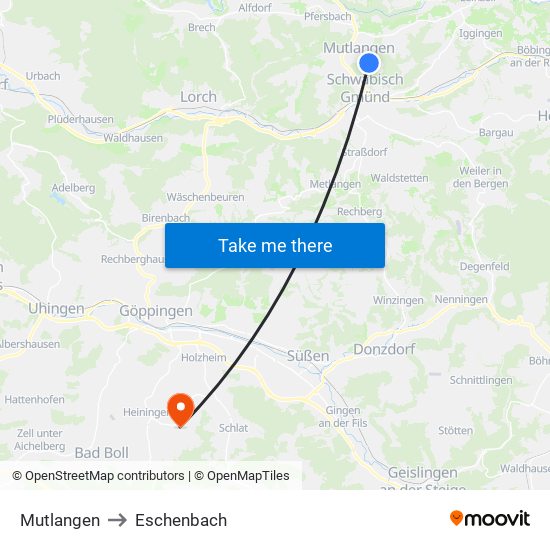 Mutlangen to Eschenbach map