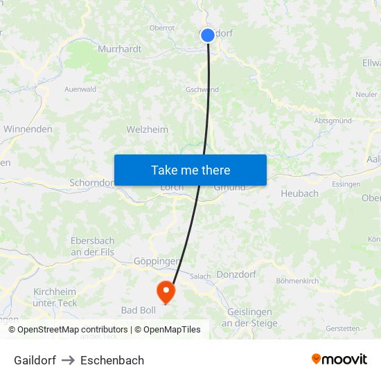 Gaildorf to Eschenbach map